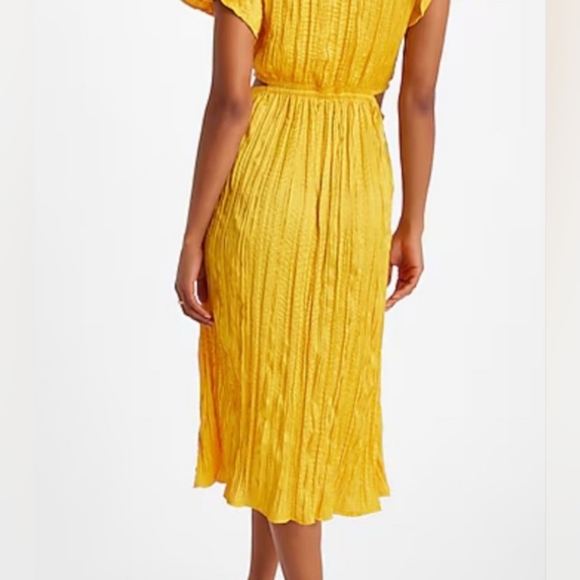 Express Satin V-Neck Flutter Sleeve Pleated Cutout Midi Dress Size S - Picture 2 of 13